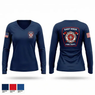 Womens Long Sleeve Vneck Shirt, East Knox Supporter, Fire Department, Teamtime, Team time, sublimation, custom sports apparel, team uniforms, spirit wear, spiritwear, sports uniforms, custom shirts, team store, custom team store, fundraiser sports, apparel fundraiser