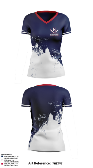 Womens Short Sleeve Vneck Shirt, Harrisonburg Blue Streaks, Cross Country, Teamtime, Team time, sublimation, custom sports apparel, team uniforms, spirit wear, spiritwear, sports uniforms, custom shirts, team store, custom team store, fundraiser sports, apparel fundraiser