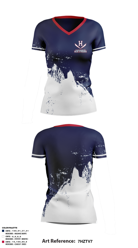 Womens Short Sleeve Vneck Shirt, Harrisonburg Blue Streaks, Cross Country, Teamtime, Team time, sublimation, custom sports apparel, team uniforms, spirit wear, spiritwear, sports uniforms, custom shirts, team store, custom team store, fundraiser sports, apparel fundraiser