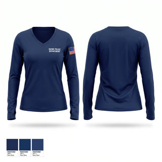 Womens Long Sleeve Vneck Shirt, Rayne Police Department, Police, Teamtime, Team time, sublimation, custom sports apparel, team uniforms, spirit wear, spiritwear, sports uniforms, custom shirts, team store, custom team store, fundraiser sports, apparel fundraiser