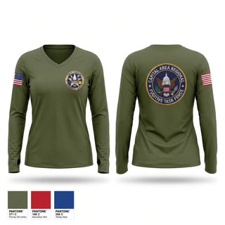 Womens Long Sleeve Vneck Shirt, Unite Freedom 250th Taskforce, Police, Teamtime, Team time, sublimation, custom sports apparel, team uniforms, spirit wear, spiritwear, sports uniforms, custom shirts, team store, custom team store, fundraiser sports, apparel fundraiser