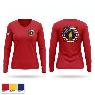 Womens Long Sleeve Vneck Shirt, Murry spur fire department, Fire Department, Teamtime, Team time, sublimation, custom sports apparel, team uniforms, spirit wear, spiritwear, sports uniforms, custom shirts, team store, custom team store, fundraiser sports, apparel fundraiser