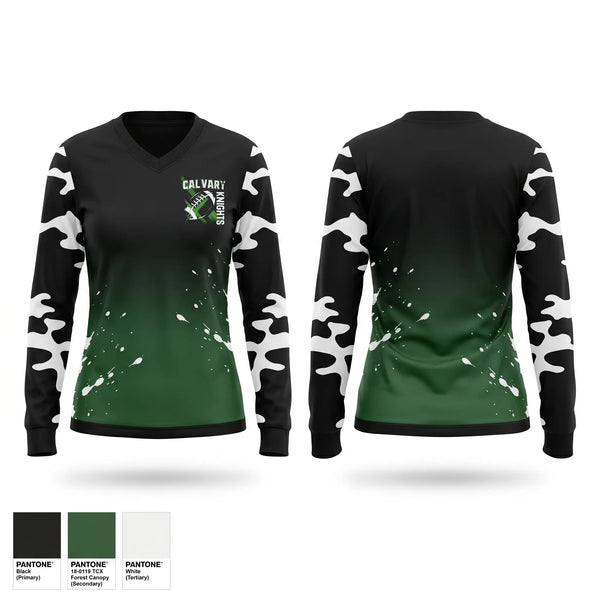 Womens Long Sleeve Vneck Shirt, Calvary Knights, , Teamtime, Team time, sublimation, custom sports apparel, team uniforms, spirit wear, spiritwear, sports uniforms, custom shirts, team store, custom team store, fundraiser sports, apparel fundraiser