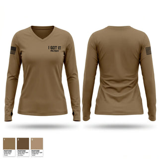 Womens Long Sleeve Vneck Shirt, I GOT IT, Army, Teamtime, Team time, sublimation, custom sports apparel, team uniforms, spirit wear, spiritwear, sports uniforms, custom shirts, team store, custom team store, fundraiser sports, apparel fundraiser