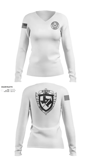 Womens Long Sleeve Vneck Shirt, Wise County SWAT, Police, Teamtime, Team time, sublimation, custom sports apparel, team uniforms, spirit wear, spiritwear, sports uniforms, custom shirts, team store, custom team store, fundraiser sports, apparel fundraiser