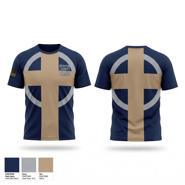 Old School Cotton Feel Shirt, Benton County E.M.S., EMS/EMT, Teamtime, Team time, sublimation, custom sports apparel, team uniforms, spirit wear, spiritwear, sports uniforms, custom shirts, team store, custom team store, fundraiser sports, apparel fundraiser