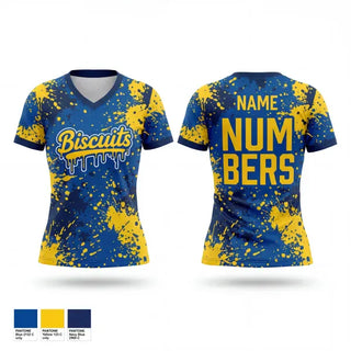 Womens Short Sleeve Vneck Shirt, Biscuits, Baseball, Teamtime, Team time, sublimation, custom sports apparel, team uniforms, spirit wear, spiritwear, sports uniforms, custom shirts, team store, custom team store, fundraiser sports, apparel fundraiser