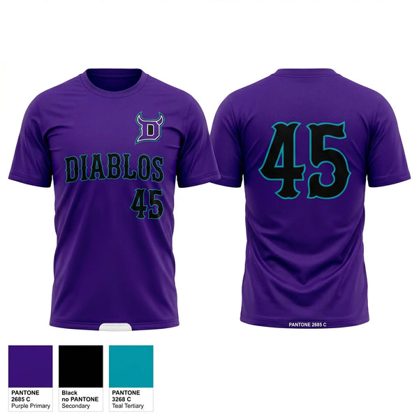Soft Poly Tee Cotton Like Feel, Diablos, Baseball, Teamtime, Team time, sublimation, custom sports apparel, team uniforms, spirit wear, spiritwear, sports uniforms, custom shirts, team store, custom team store, fundraiser sports, apparel fundraiser