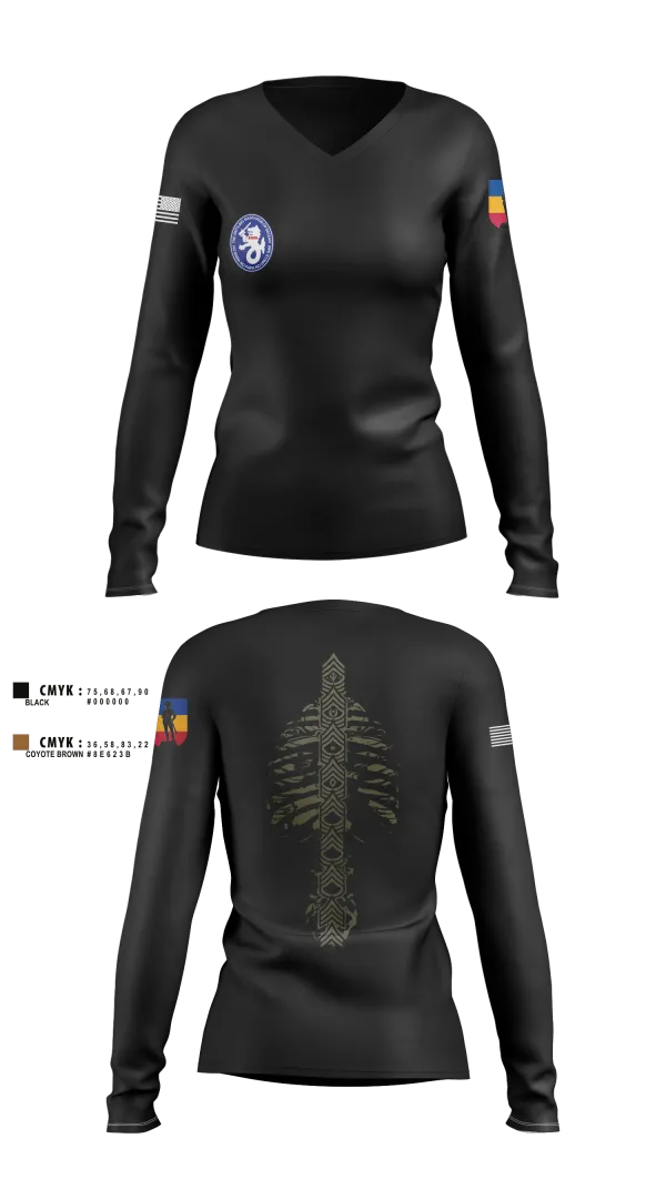 Womens Long Sleeve Vneck Shirt, 1st BN 515th RTI, Army, Teamtime, Team time, sublimation, custom sports apparel, team uniforms, spirit wear, spiritwear, sports uniforms, custom shirts, team store, custom team store, fundraiser sports, apparel fundraiser