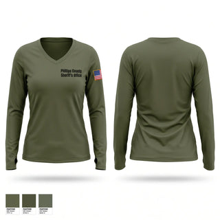 Womens Long Sleeve Vneck Shirt, Phillips County Sheriff's Office, Police, Teamtime, Team time, sublimation, custom sports apparel, team uniforms, spirit wear, spiritwear, sports uniforms, custom shirts, team store, custom team store, fundraiser sports, apparel fundraiser