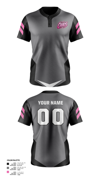 Two Button Softball Jersey, Chaos, Softball, Teamtime, Team time, sublimation, custom sports apparel, team uniforms, spirit wear, spiritwear, sports uniforms, custom shirts, team store, custom team store, fundraiser sports, apparel fundraiser