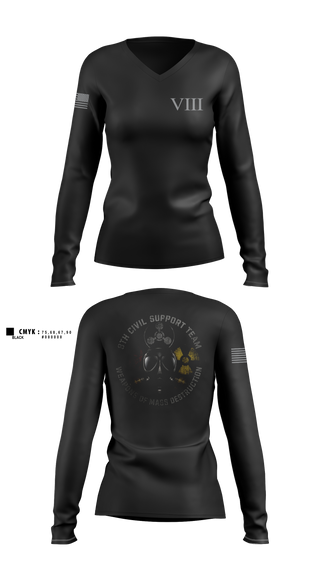 Womens Long Sleeve Vneck Shirt, 8th WMD-Civil Support Team, Army, Teamtime, Team time, sublimation, custom sports apparel, team uniforms, spirit wear, spiritwear, sports uniforms, custom shirts, team store, custom team store, fundraiser sports, apparel fundraiser