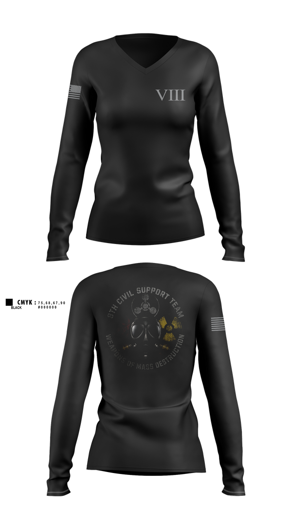 Womens Long Sleeve Vneck Shirt, 8th WMD-Civil Support Team, Army, Teamtime, Team time, sublimation, custom sports apparel, team uniforms, spirit wear, spiritwear, sports uniforms, custom shirts, team store, custom team store, fundraiser sports, apparel fundraiser