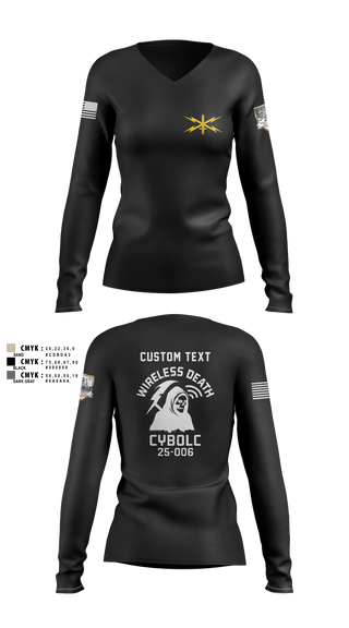 Womens Long Sleeve Vneck Shirt, Bravo Company, 401st Cyber Battalion, Army, Teamtime, Team time, sublimation, custom sports apparel, team uniforms, spirit wear, spiritwear, sports uniforms, custom shirts, team store, custom team store, fundraiser sports, apparel fundraiser