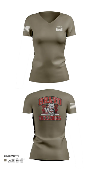 Womens Short Sleeve Vneck Shirt, Bravo Company “Bulldogs” 31st Engineer Battalion, , Teamtime, Team time, sublimation, custom sports apparel, team uniforms, spirit wear, spiritwear, sports uniforms, custom shirts, team store, custom team store, fundraiser sports, apparel fundraiser