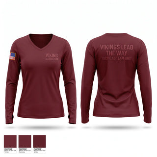 Womens Long Sleeve Vneck Shirt, Viking battalion, Army, Teamtime, Team time, sublimation, custom sports apparel, team uniforms, spirit wear, spiritwear, sports uniforms, custom shirts, team store, custom team store, fundraiser sports, apparel fundraiser