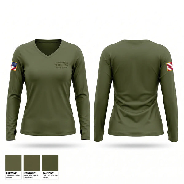 Womens Long Sleeve Vneck Shirt, Jennerstown volunteer fire department, Fire Department, Teamtime, Team time, sublimation, custom sports apparel, team uniforms, spirit wear, spiritwear, sports uniforms, custom shirts, team store, custom team store, fundraiser sports, apparel fundraiser
