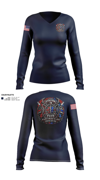 Womens Long Sleeve Vneck Shirt, Fruitdale Fire Department, Fire Department, Teamtime, Team time, sublimation, custom sports apparel, team uniforms, spirit wear, spiritwear, sports uniforms, custom shirts, team store, custom team store, fundraiser sports, apparel fundraiser