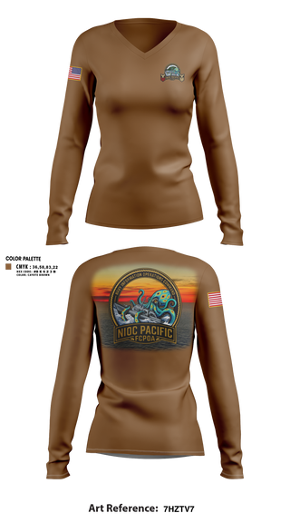 Womens Long Sleeve Vneck Shirt, NIOC Pacific FCPOA, Navy, Teamtime, Team time, sublimation, custom sports apparel, team uniforms, spirit wear, spiritwear, sports uniforms, custom shirts, team store, custom team store, fundraiser sports, apparel fundraiser