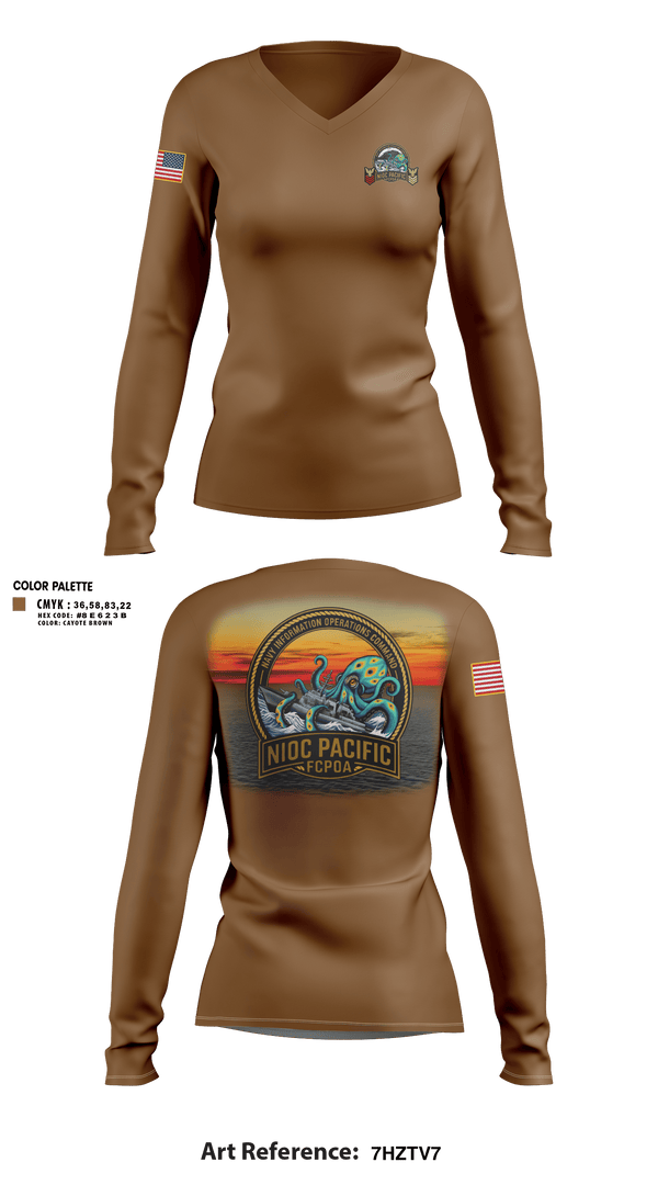 Womens Long Sleeve Vneck Shirt, NIOC Pacific FCPOA, Navy, Teamtime, Team time, sublimation, custom sports apparel, team uniforms, spirit wear, spiritwear, sports uniforms, custom shirts, team store, custom team store, fundraiser sports, apparel fundraiser