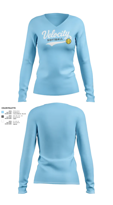 Womens Long Sleeve Vneck Shirt, Velocity, Softball, Teamtime, Team time, sublimation, custom sports apparel, team uniforms, spirit wear, spiritwear, sports uniforms, custom shirts, team store, custom team store, fundraiser sports, apparel fundraiser