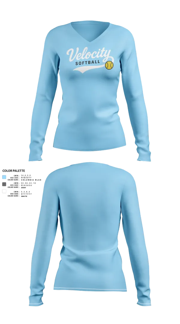 Womens Long Sleeve Vneck Shirt, Velocity, Softball, Teamtime, Team time, sublimation, custom sports apparel, team uniforms, spirit wear, spiritwear, sports uniforms, custom shirts, team store, custom team store, fundraiser sports, apparel fundraiser