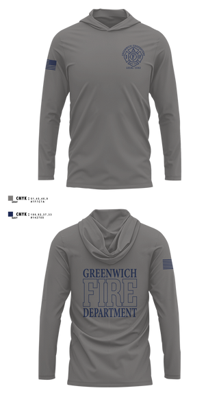 Long Sleeve Performance Shirt with hood, Greenwich Fire Local 1042, Fire Department, Teamtime, Team time, sublimation, custom sports apparel, team uniforms, spirit wear, spiritwear, sports uniforms, custom shirts, team store, custom team store, fundraiser sports, apparel fundraiser
