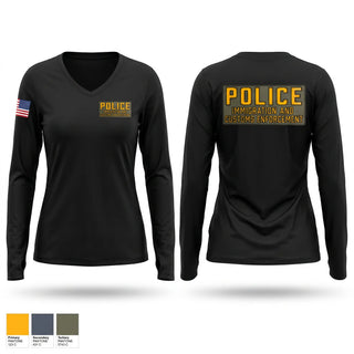 Womens Long Sleeve Vneck Shirt, DHS/ICE, Police, Teamtime, Team time, sublimation, custom sports apparel, team uniforms, spirit wear, spiritwear, sports uniforms, custom shirts, team store, custom team store, fundraiser sports, apparel fundraiser