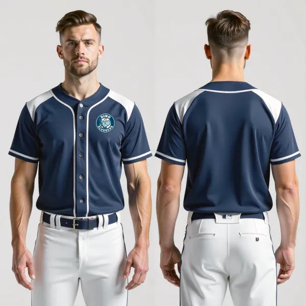 Full Button Baseball Jersey, Dino Sluggers, Baseball, Teamtime, Team time, sublimation, custom sports apparel, team uniforms, spirit wear, spiritwear, sports uniforms, custom shirts, team store, custom team store, fundraiser sports, apparel fundraiser