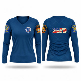 Womens Long Sleeve Vneck Shirt, East Rockaway Fire Department Rescue, EMS/EMT, Teamtime, Team time, sublimation, custom sports apparel, team uniforms, spirit wear, spiritwear, sports uniforms, custom shirts, team store, custom team store, fundraiser sports, apparel fundraiser