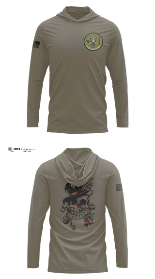 Long Sleeve Performance Shirt with hood, C Co 2-104th GSAB, Army, Teamtime, Team time, sublimation, custom sports apparel, team uniforms, spirit wear, spiritwear, sports uniforms, custom shirts, team store, custom team store, fundraiser sports, apparel fundraiser