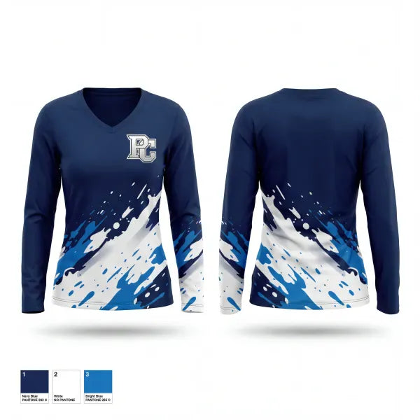 Womens Long Sleeve Vneck Shirt, Powercross, Baseball, Teamtime, Team time, sublimation, custom sports apparel, team uniforms, spirit wear, spiritwear, sports uniforms, custom shirts, team store, custom team store, fundraiser sports, apparel fundraiser
