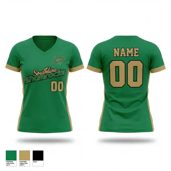 Womens Short Sleeve Vneck Shirt, 11U Southline Shamrocks, Baseball, Teamtime, Team time, sublimation, custom sports apparel, team uniforms, spirit wear, spiritwear, sports uniforms, custom shirts, team store, custom team store, fundraiser sports, apparel fundraiser