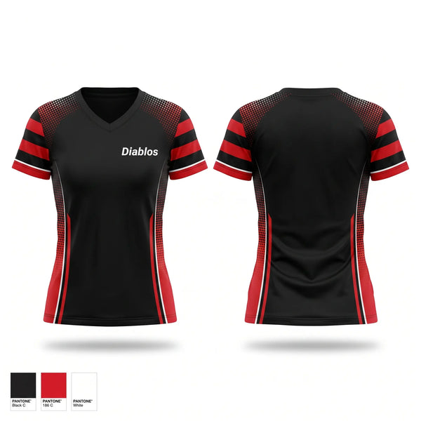 Womens Short Sleeve Vneck Shirt, Diablos, Baseball, Teamtime, Team time, sublimation, custom sports apparel, team uniforms, spirit wear, spiritwear, sports uniforms, custom shirts, team store, custom team store, fundraiser sports, apparel fundraiser