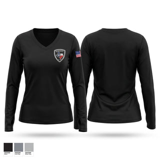 Womens Long Sleeve Vneck Shirt, Kerr County Sheriffs Office, Police, Teamtime, Team time, sublimation, custom sports apparel, team uniforms, spirit wear, spiritwear, sports uniforms, custom shirts, team store, custom team store, fundraiser sports, apparel fundraiser