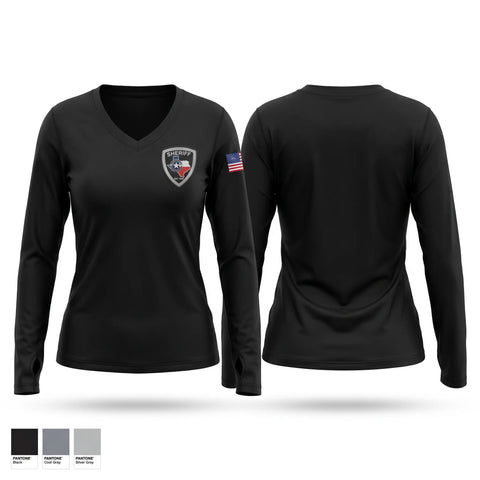 Womens Long Sleeve Vneck Shirt, Kerr County Sheriffs Office, Police, Teamtime, Team time, sublimation, custom sports apparel, team uniforms, spirit wear, spiritwear, sports uniforms, custom shirts, team store, custom team store, fundraiser sports, apparel fundraiser