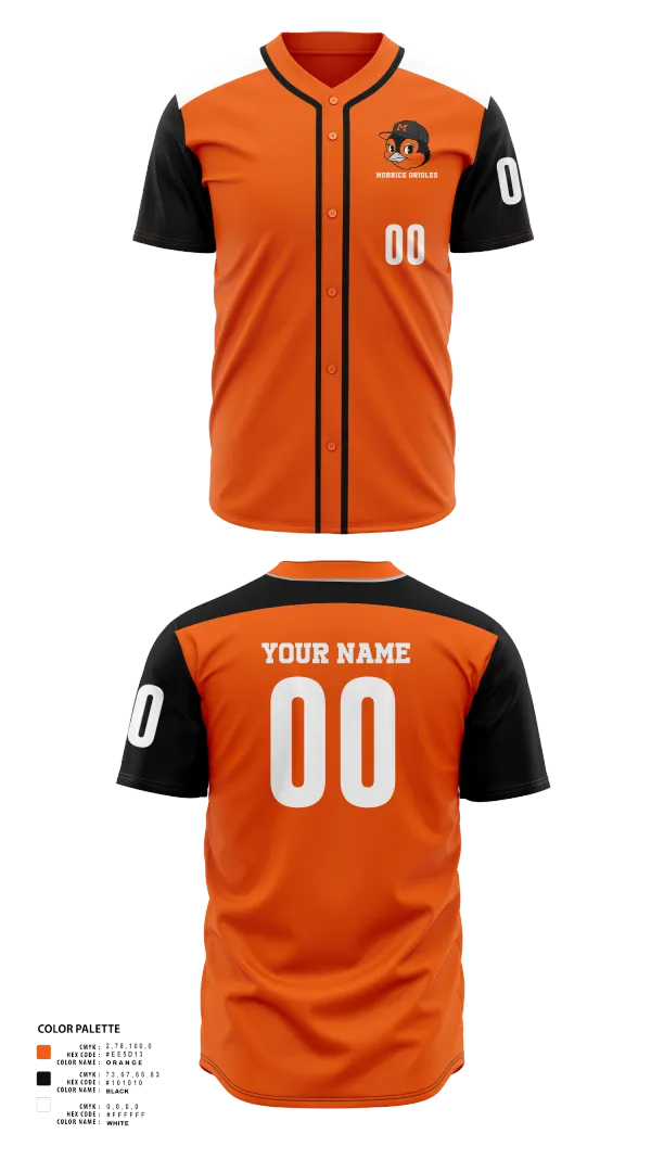 Full Button Baseball Jersey, Morrice Orioles, Softball, Teamtime, Team time, sublimation, custom sports apparel, team uniforms, spirit wear, spiritwear, sports uniforms, custom shirts, team store, custom team store, fundraiser sports, apparel fundraiser