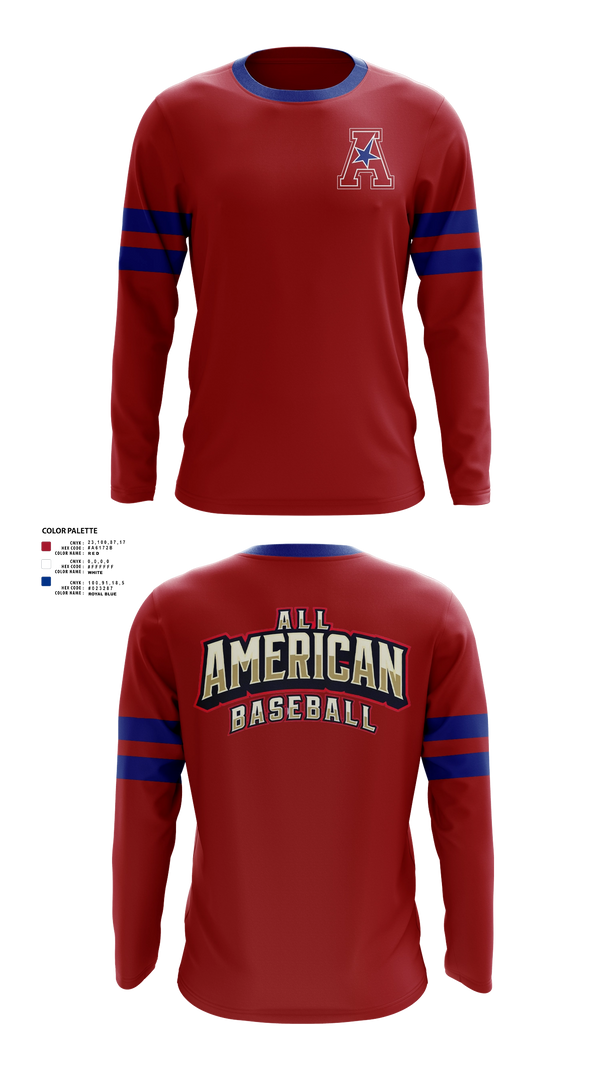 Long Sleeve Performance Shirt, All American, Baseball, Teamtime, Team time, sublimation, custom sports apparel, team uniforms, spirit wear, spiritwear, sports uniforms, custom shirts, team store, custom team store, fundraiser sports, apparel fundraiser
