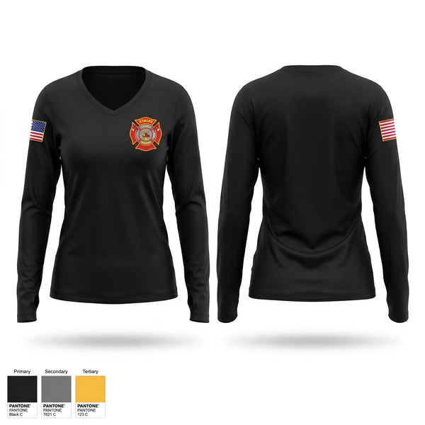 Womens Long Sleeve Vneck Shirt, Atmore Fire Department, Fire Department, Teamtime, Team time, sublimation, custom sports apparel, team uniforms, spirit wear, spiritwear, sports uniforms, custom shirts, team store, custom team store, fundraiser sports, apparel fundraiser