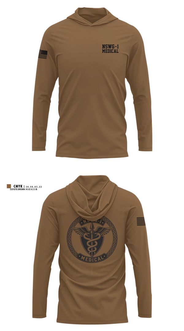 Long Sleeve hooded sunshirt, NSWG-1 Medical, Navy, Teamtime, Team time, sublimation, custom sports apparel, team uniforms, spirit wear, spiritwear, sports uniforms, custom shirts, team store, custom team store, fundraiser sports, apparel fundraiser