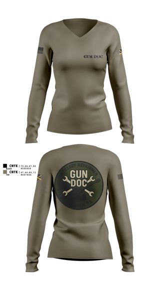 Womens Long Sleeve Vneck Shirt, ARMT 1-320th Field Artillery, Army, Teamtime, Team time, sublimation, custom sports apparel, team uniforms, spirit wear, spiritwear, sports uniforms, custom shirts, team store, custom team store, fundraiser sports, apparel fundraiser