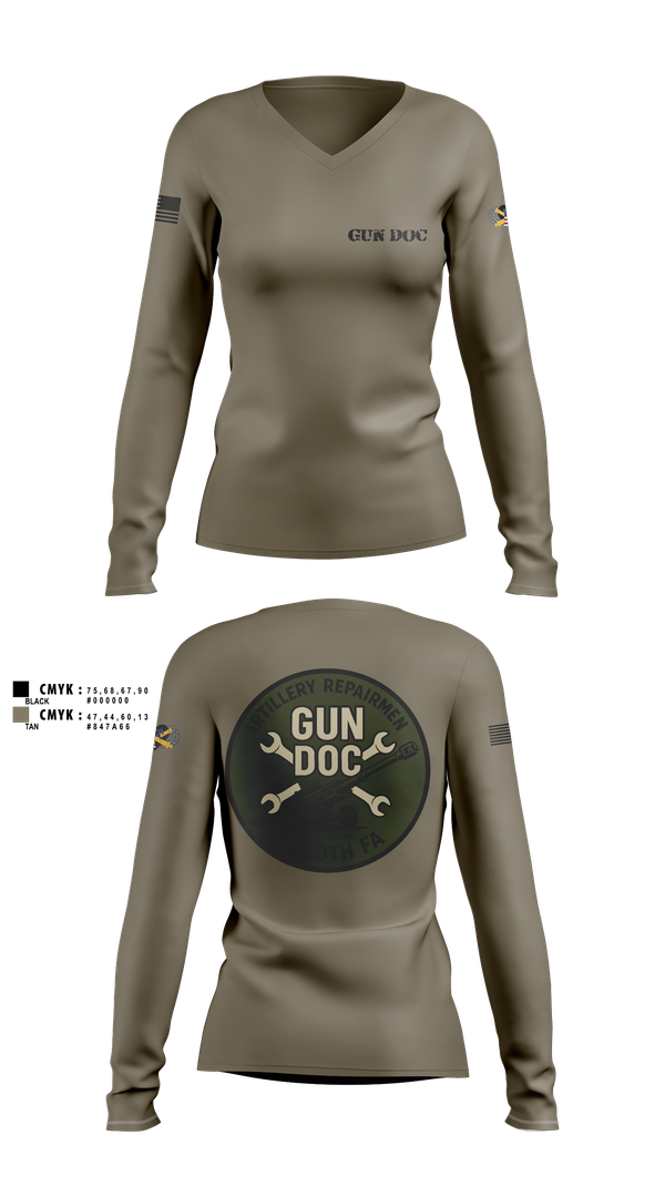 Womens Long Sleeve Vneck Shirt, ARMT 1-320th Field Artillery, Army, Teamtime, Team time, sublimation, custom sports apparel, team uniforms, spirit wear, spiritwear, sports uniforms, custom shirts, team store, custom team store, fundraiser sports, apparel fundraiser