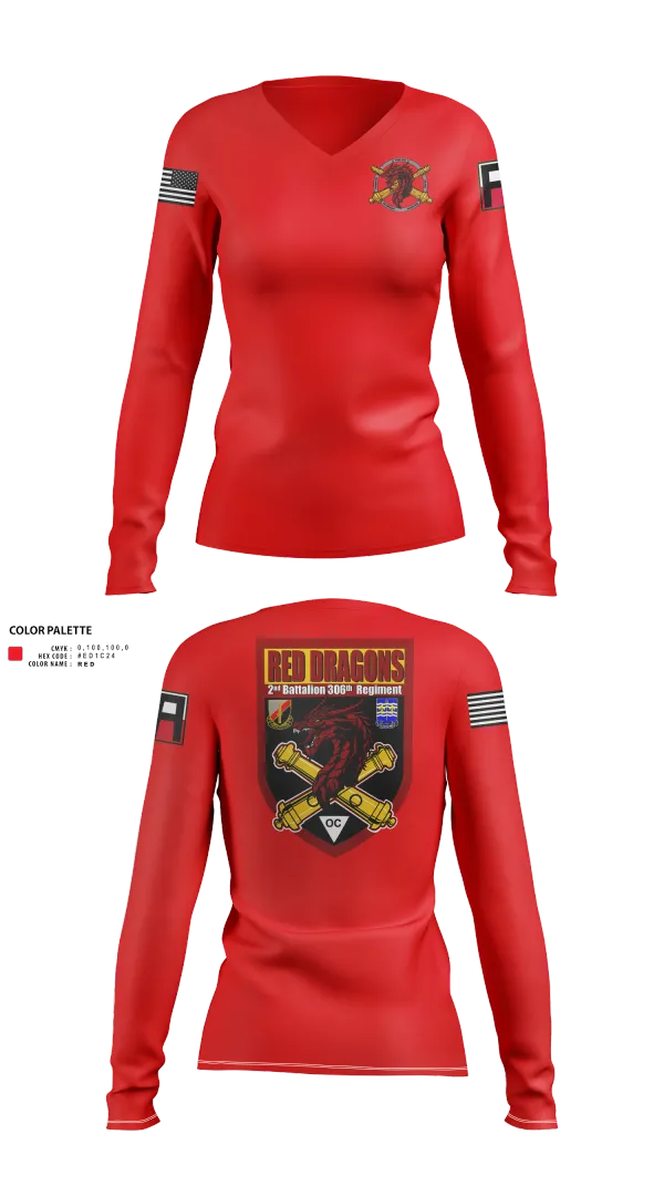 Womens Long Sleeve Vneck Shirt, 2-306th FAR, Army, Teamtime, Team time, sublimation, custom sports apparel, team uniforms, spirit wear, spiritwear, sports uniforms, custom shirts, team store, custom team store, fundraiser sports, apparel fundraiser