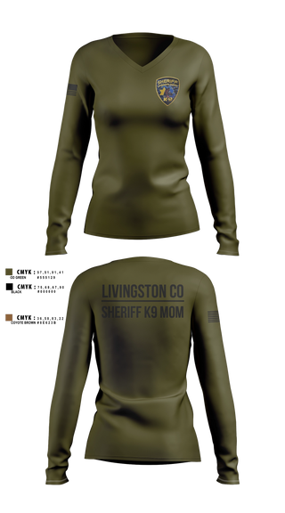 Womens Long Sleeve Vneck Shirt, Livingston Co Sheriff K9, Police, Teamtime, Team time, sublimation, custom sports apparel, team uniforms, spirit wear, spiritwear, sports uniforms, custom shirts, team store, custom team store, fundraiser sports, apparel fundraiser