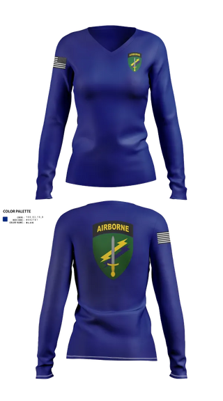Womens Long Sleeve Vneck Shirt, Civil Affairs, , Teamtime, Team time, sublimation, custom sports apparel, team uniforms, spirit wear, spiritwear, sports uniforms, custom shirts, team store, custom team store, fundraiser sports, apparel fundraiser