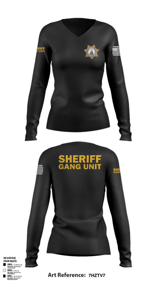 Womens Long Sleeve Vneck Shirt, SHERIFF GANG UNIT, Police, Teamtime, Team time, sublimation, custom sports apparel, team uniforms, spirit wear, spiritwear, sports uniforms, custom shirts, team store, custom team store, fundraiser sports, apparel fundraiser
