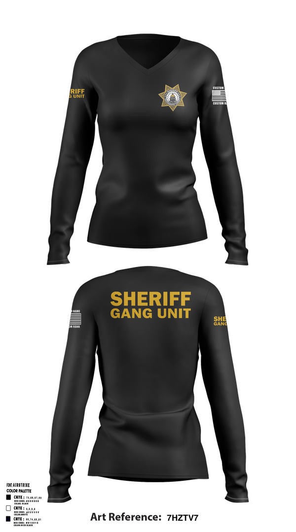 Womens Long Sleeve Vneck Shirt, SHERIFF GANG UNIT, Police, Teamtime, Team time, sublimation, custom sports apparel, team uniforms, spirit wear, spiritwear, sports uniforms, custom shirts, team store, custom team store, fundraiser sports, apparel fundraiser