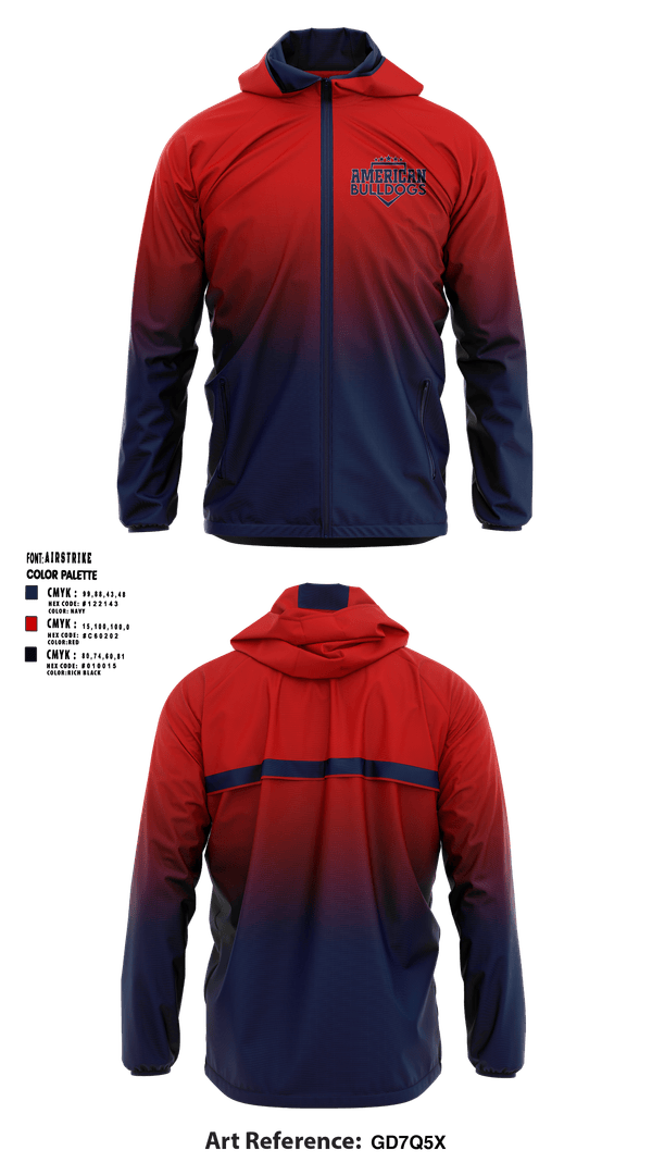 Windbreaker, American Bulldogs, Softball, Teamtime, Team time, sublimation, custom sports apparel, team uniforms, spirit wear, spiritwear, sports uniforms, custom shirts, team store, custom team store, fundraiser sports, apparel fundraiser