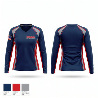 Womens Long Sleeve Vneck Shirt, Hillsdale fire department, Fire Department, Teamtime, Team time, sublimation, custom sports apparel, team uniforms, spirit wear, spiritwear, sports uniforms, custom shirts, team store, custom team store, fundraiser sports, apparel fundraiser