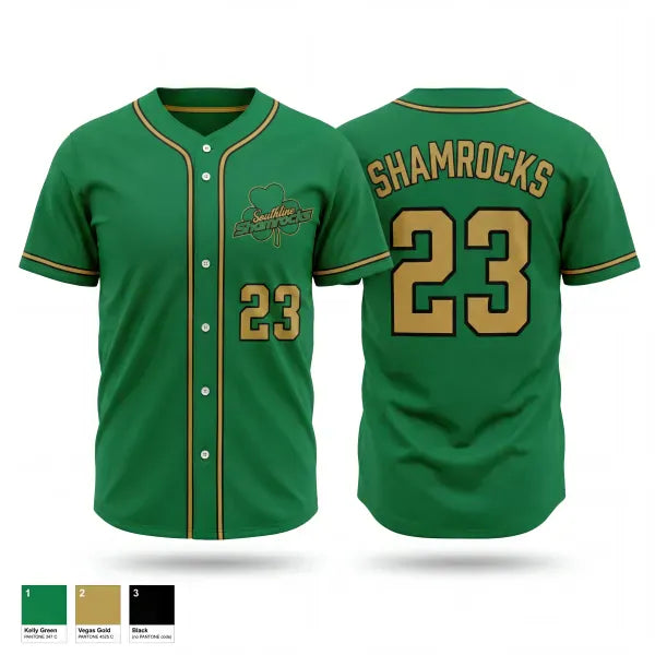 Full Button Baseball Jersey, 11U Southline Shamrocks, Baseball, Teamtime, Team time, sublimation, custom sports apparel, team uniforms, spirit wear, spiritwear, sports uniforms, custom shirts, team store, custom team store, fundraiser sports, apparel fundraiser
